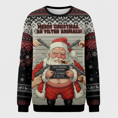 🎅 Merry Christmas Ya Filthy Animals Sweater – Santa Mugshot Funny Xmas Jumper