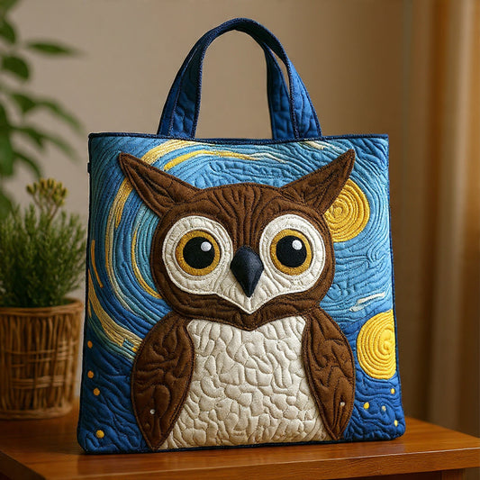 Starry Night Owl Quilted Tote Bag