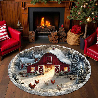 Farmhouse Chicken 3D Xmas Room Round Rug