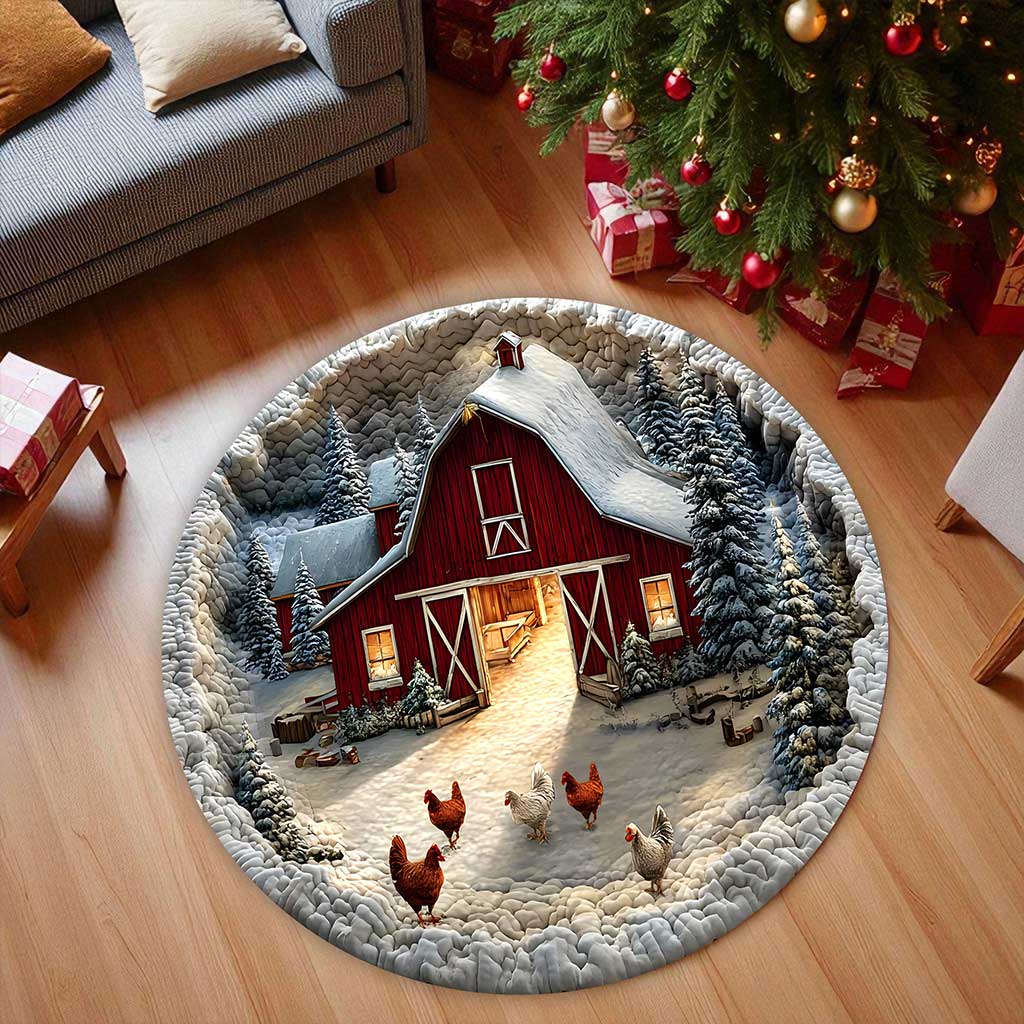 Farmhouse Chicken 3D Xmas Room Round Rug