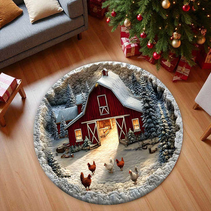 Farmhouse Chicken 3D Xmas Room Round Rug