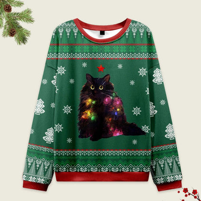 Lights Cat Japanese Green Christmas Ugly Sweatshirt