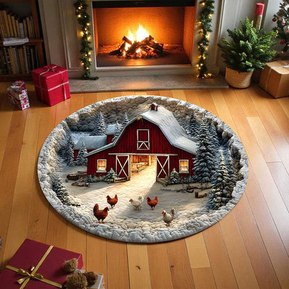 Farmhouse Chicken 3D Xmas Room Round Rug