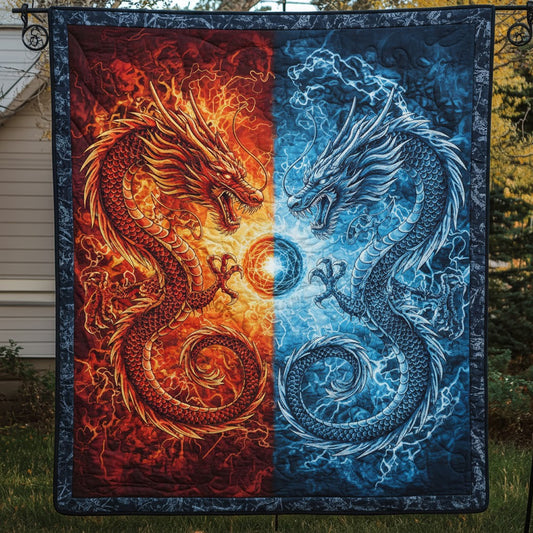 Fire & Ice Twin Dragons Yin Yang Power Quilt