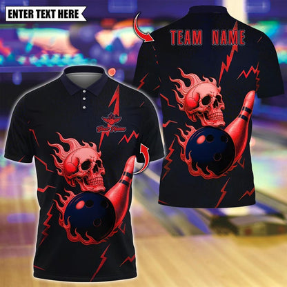 Custom Bowling Polo Shirt, Metal Skull Bowling Design, Personalized Bowling Polo for Men Women, Personalized Name Team 3D Shirt