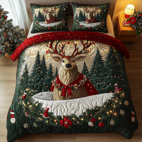 Antler Grace 3-Piece Quilted Bedding Set