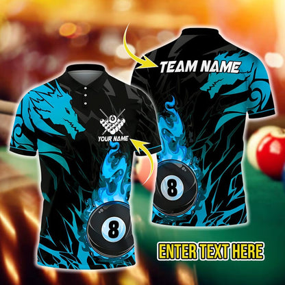 Billiard Golden Dragon Eight Ball Multicolor Options Personalized Name, Team Name 3D Shirt, Gift For Dad, For Man.