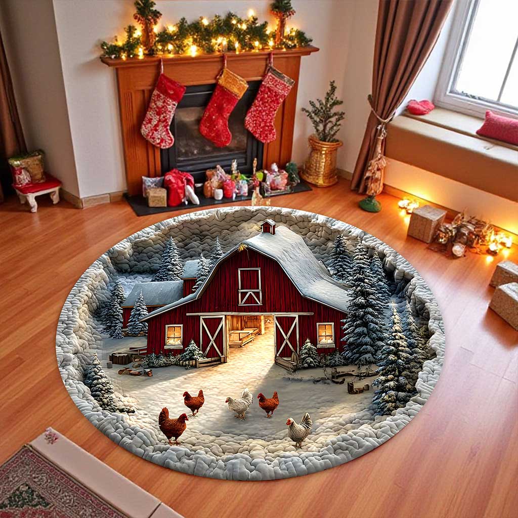 Farmhouse Chicken 3D Xmas Room Round Rug