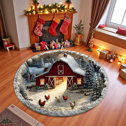 Farmhouse Chicken 3D Xmas Room Round Rug