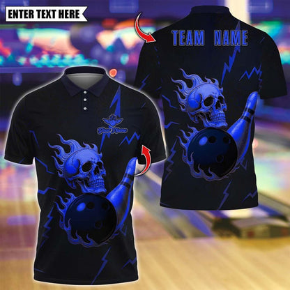 Custom Bowling Polo Shirt, Metal Skull Bowling Design, Personalized Bowling Polo for Men Women, Personalized Name Team 3D Shirt