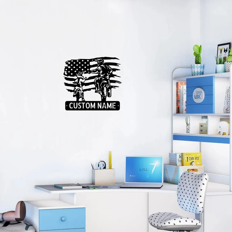 Custom American Motocross Dad and Son Metal Wall Art Sign-Personalized Biker Name Sign Decoratiom,Home Deccor