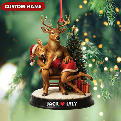 Personalized Acrylic Deer Couple Christmas Ornament - Romantic Holiday Decor for Couples & Wildlife Lovers