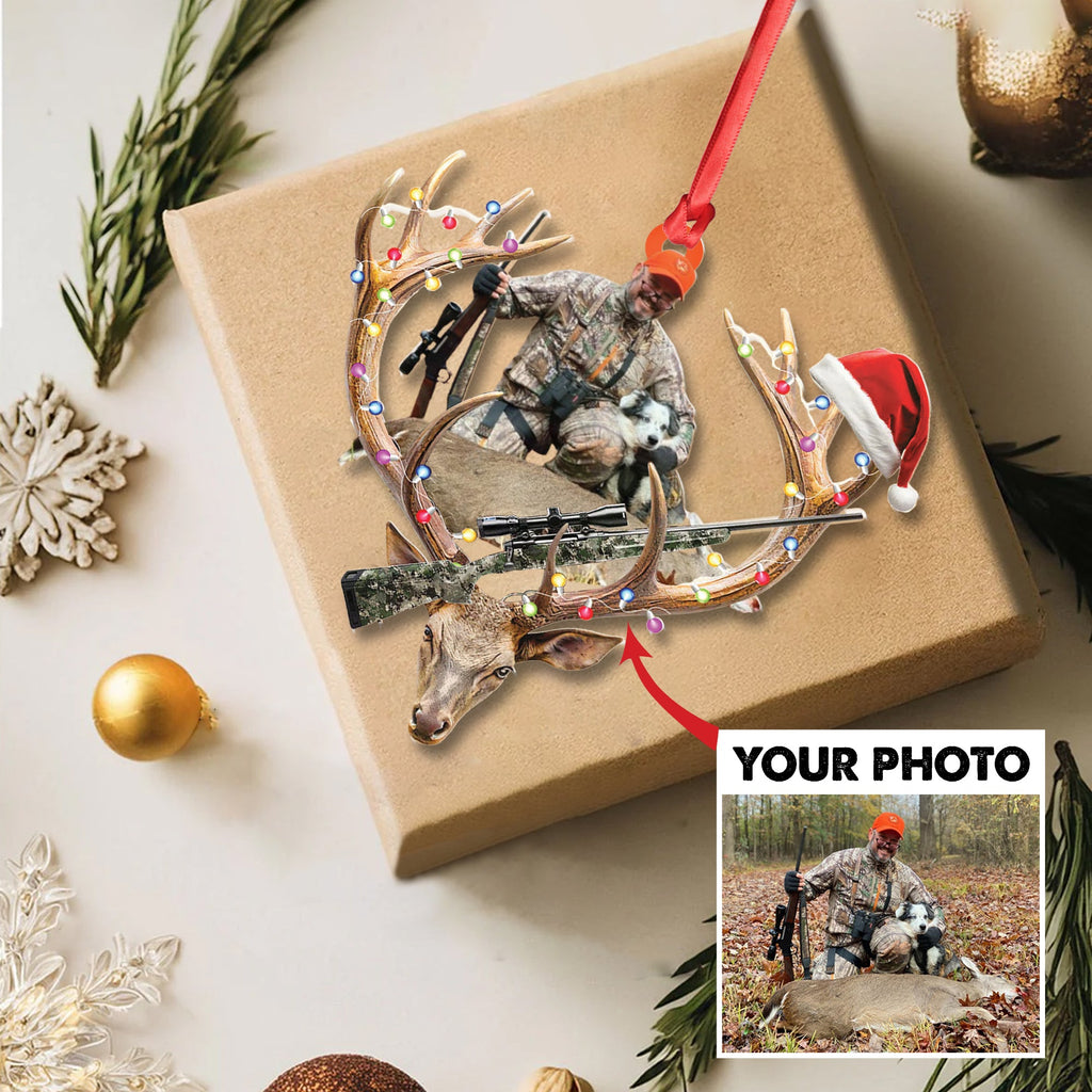 Personalized Hunting Aclyric Christmas Ornament Custom Photo Deer Antler Gift for Hunters