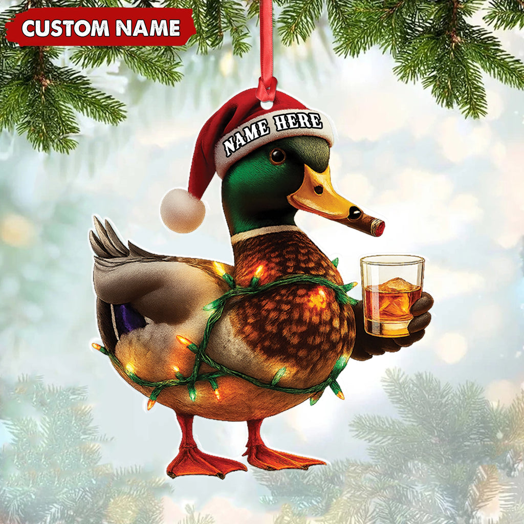 Personalized Funny Duck Smoking Acrylic Christmas OrnamentCustom Name Drinking Gift For Hunters