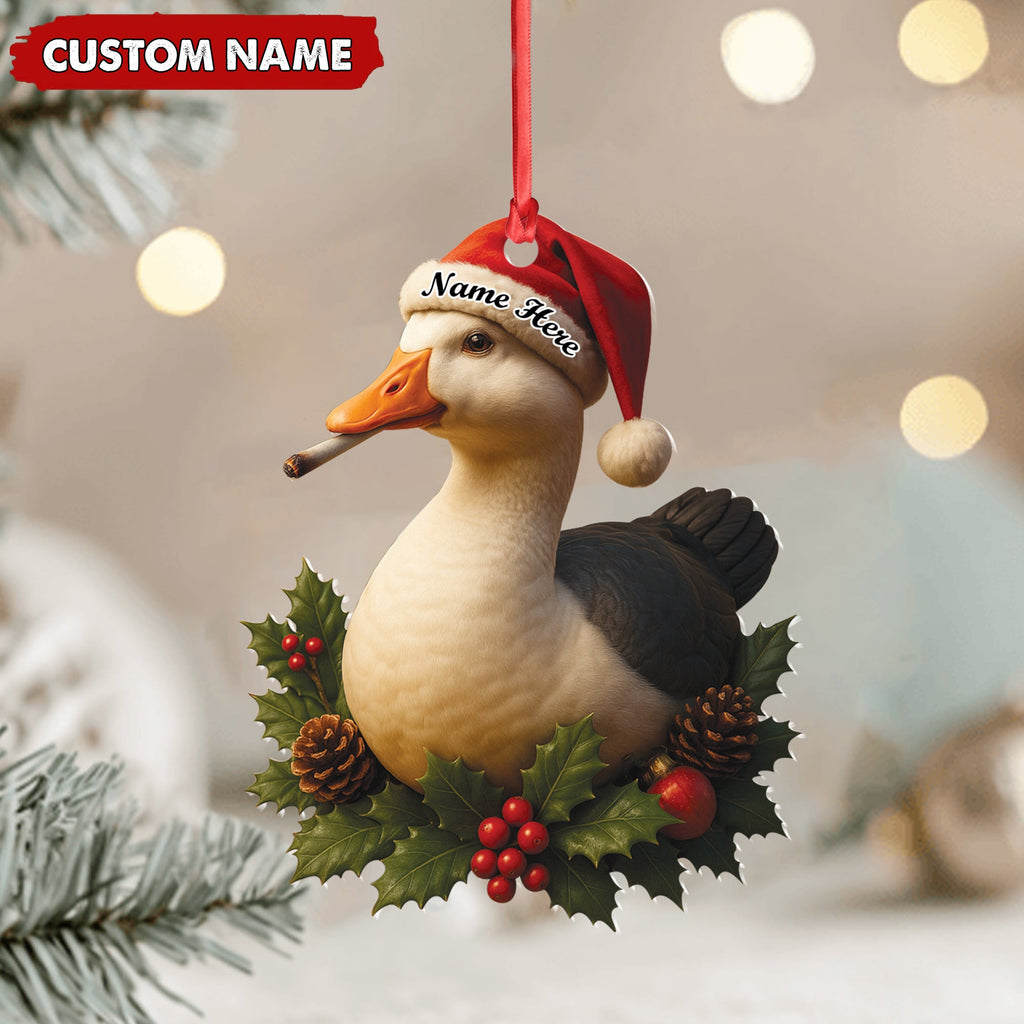 Personalized Funny Duck Smoking Acrylic Christmas Ornament - Custom Name Holiday Gift for Hunters & Outdoor Lovers