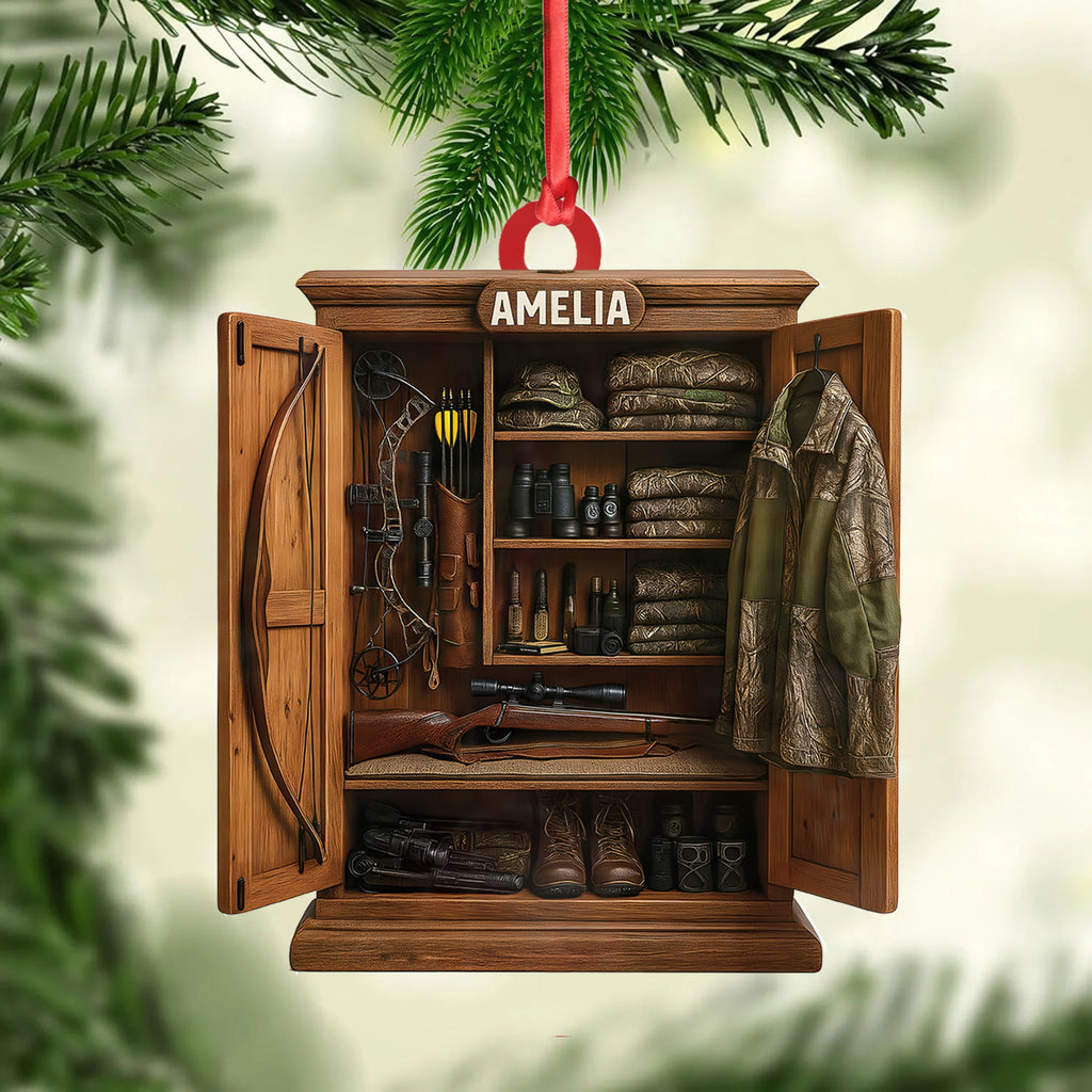 Personalized Hunter’s Gear Closet Ornament, Custom Name Hunting Equipment Christmas Decoration