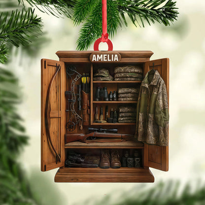 Personalized Hunter’s Gear Closet Ornament, Custom Name Hunting Equipment Christmas Decoration