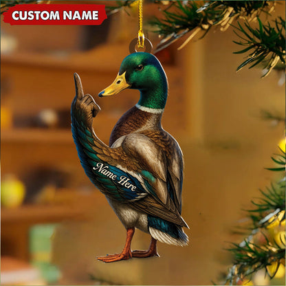 Personalized Funny Duck Fukin' Finger Hunting Acrylic Christmas Ornament Custom Gift for Hunters