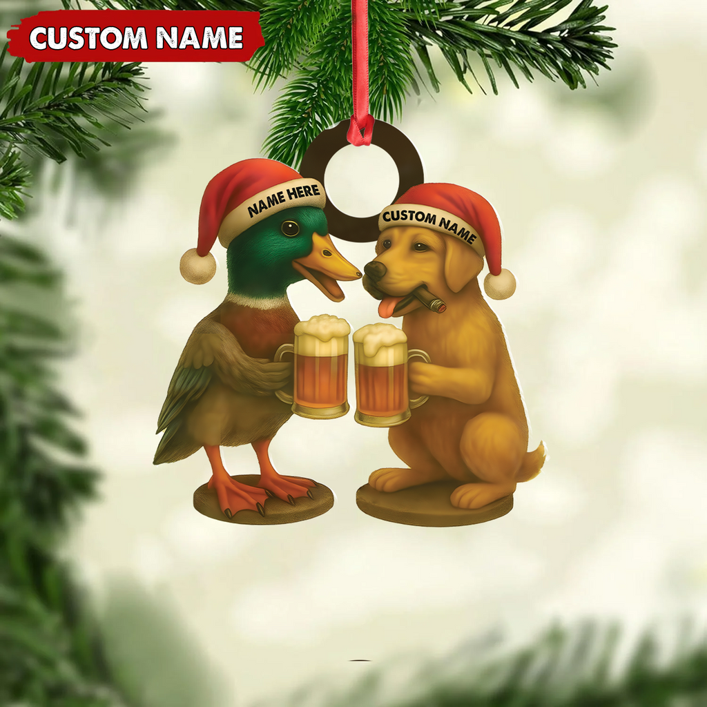 Custom Duck & Dog Acrylic Christmas Ornament - Personalized Hunter Gift
