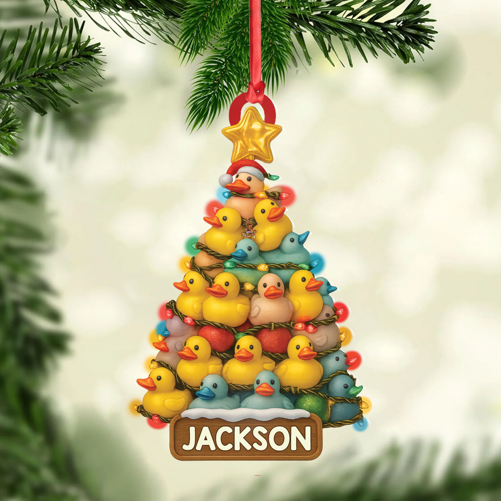 Personalized Funny Rubber Duck Acrylic Christmas Tree Ornament - Custom Name Xmas Decoration for Hunter or Family, Cute Holiday Ornament