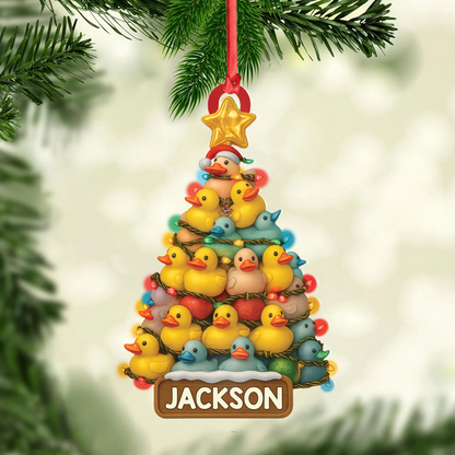 Personalized Funny Rubber Duck Acrylic Christmas Tree Ornament - Custom Name Xmas Decoration for Hunter or Family, Cute Holiday Ornament