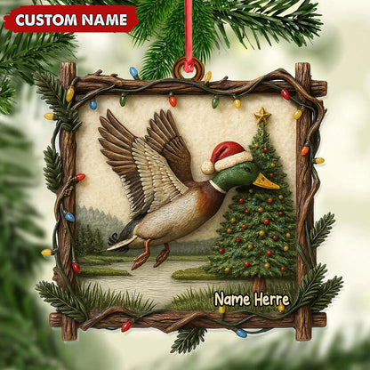 Personalized Flying Duck Christmas Ornament, Custom Name Hunting Gift for Outdoor Lovers