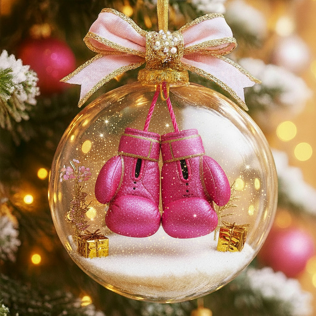 🥊 Boxing Gloves Ornament – Glitter Pink Sports Christmas Decoration
