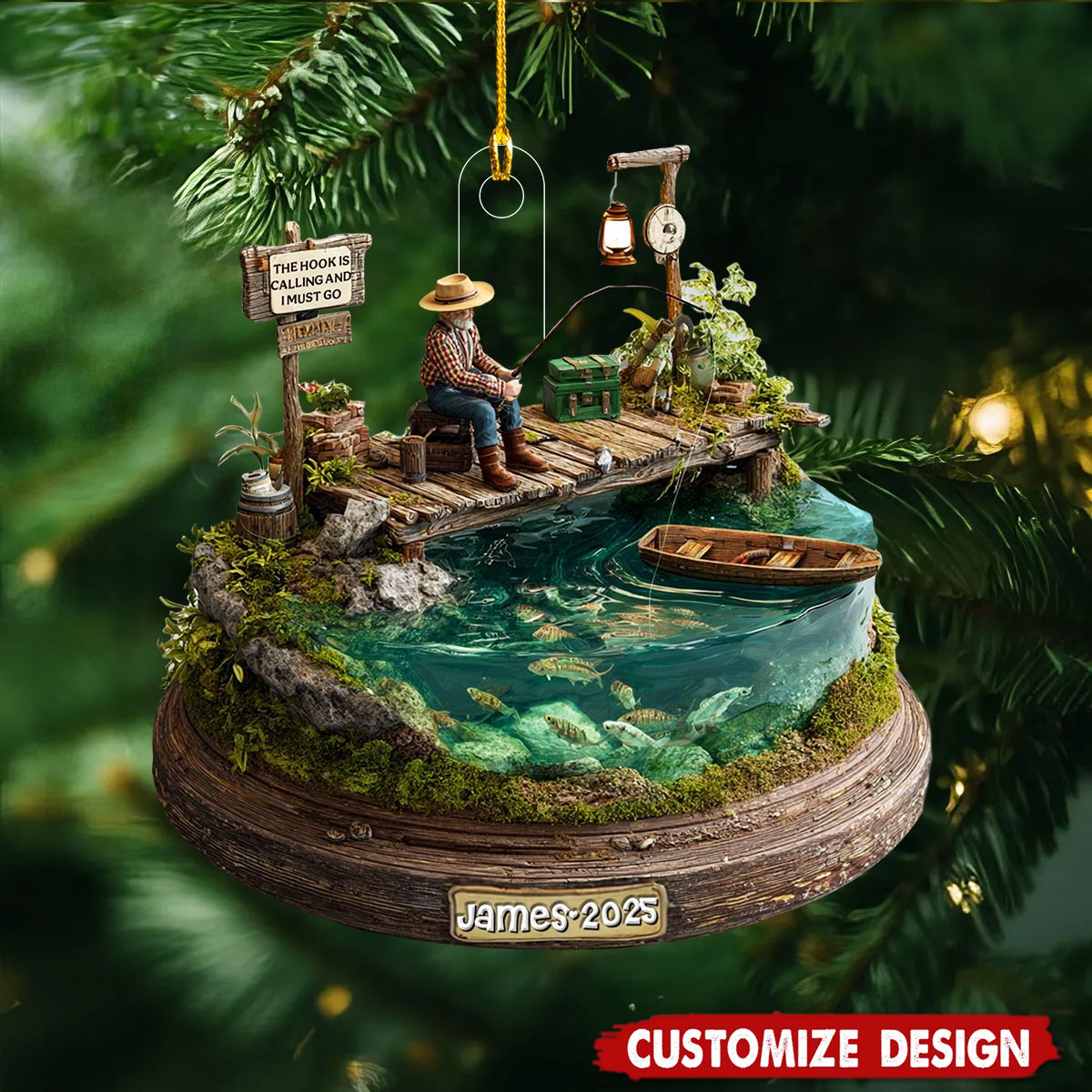 Personalized Fishing Man Christmas Ornament