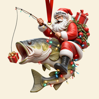 Fishing Santa Acrylic Ornament, Personalized Gifts For Fishing Lovers