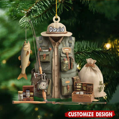 Personalized Fishing Gear Ornament, Gift for Fishing Lovers, Fishing Ornament for Dad, Fisherman Ornament, Fishing Christmas Ornament