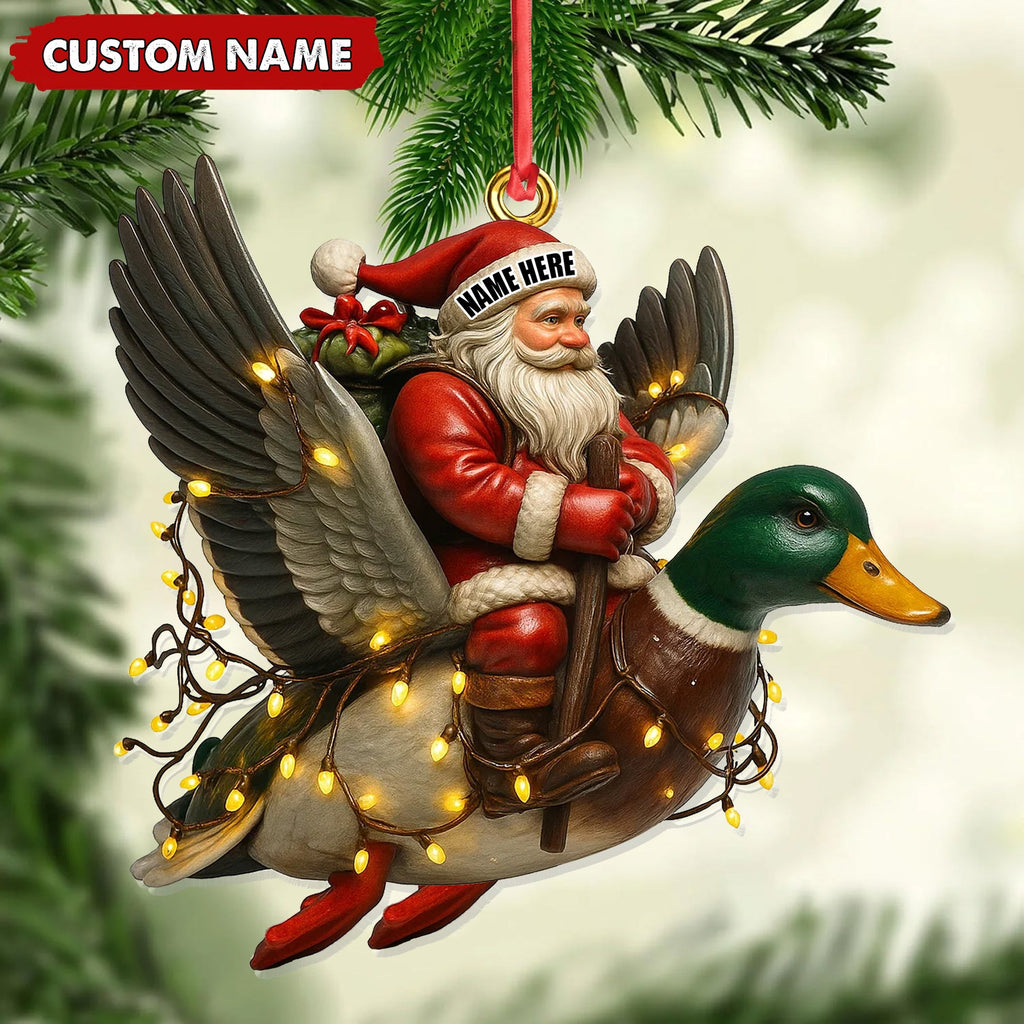 Personalized Santa Riding Duck Ornament, Custom Name Christmas Gift for Hunters