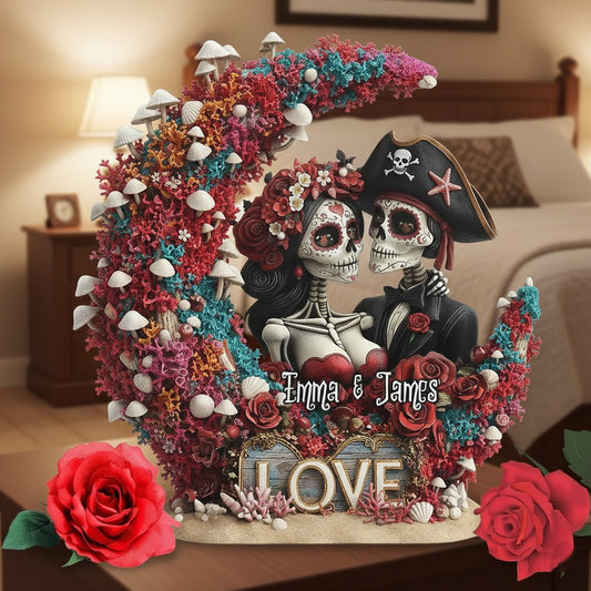 Custom “Pirate Lovers” Día-de-los-Muertos Coral Romance Statue – Add Names