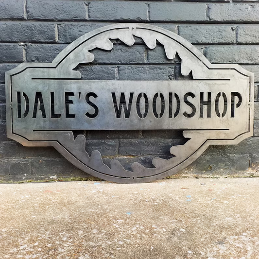Personalized Woodshop Name Sign - Vintage Metal Workshop Decor