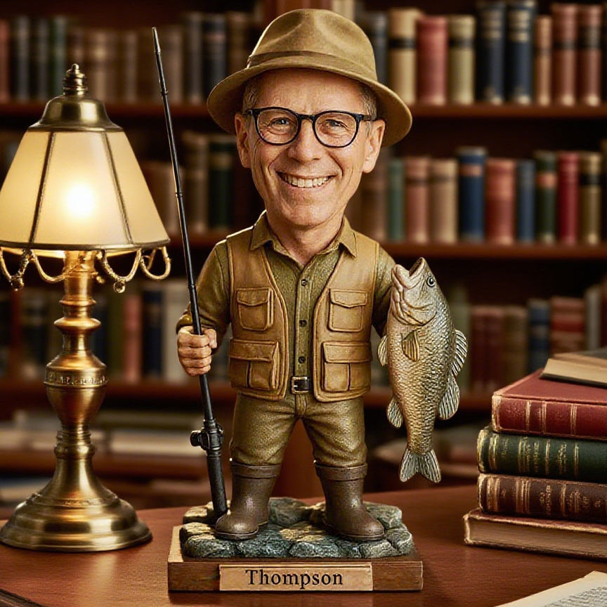 Personalized Fishing Enthusiast Photo Cartoon Sculpture Ornament