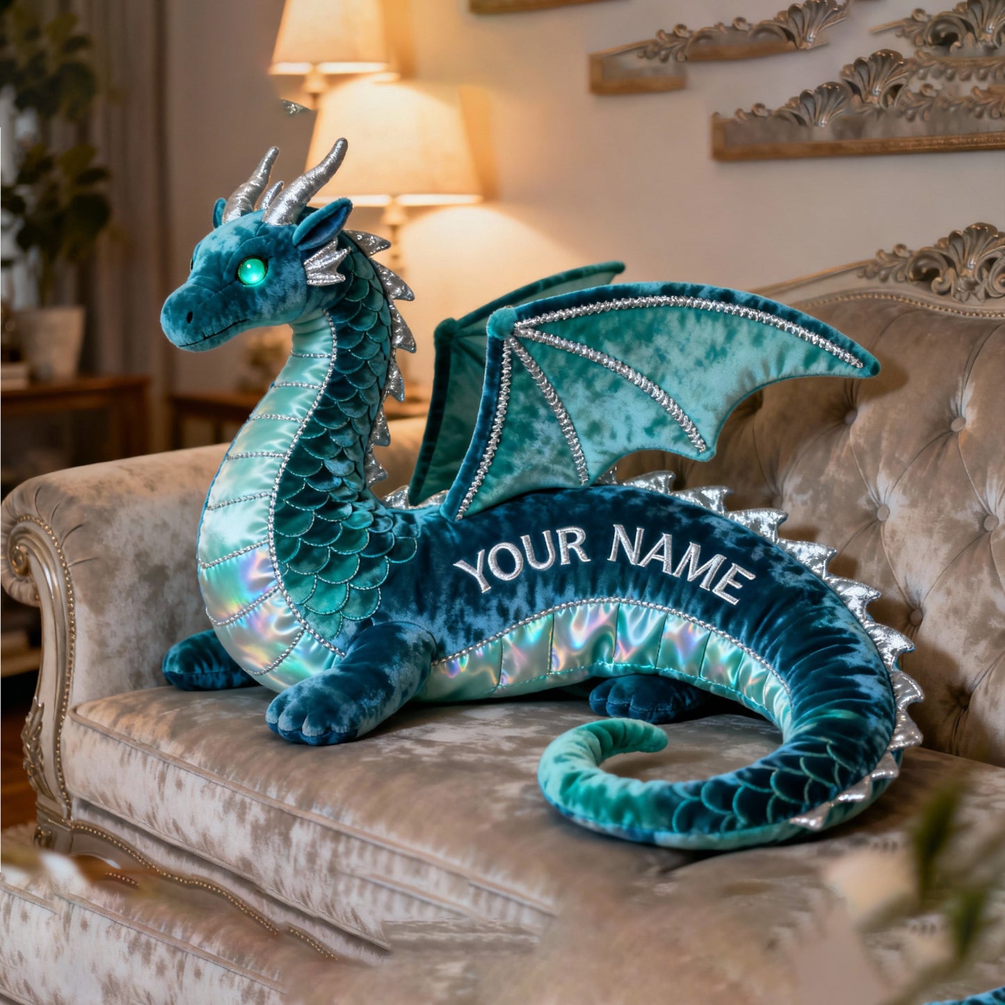 Celestial Nightfall Winged Dragon Pillow — Custom Name