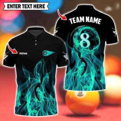 Custom Billiard Pool 8 Ball Flame Polo Shirt, Personalized Name and Team, 3D Men and Women’s Pool Jersey for Teams and Players.