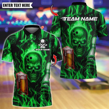 Custom Bowling Polo Shirt, Flame Punisher Skull Bowling Design, Personalized Bowling Polo for Men Women, Personalized Name Team 3D Shirt
