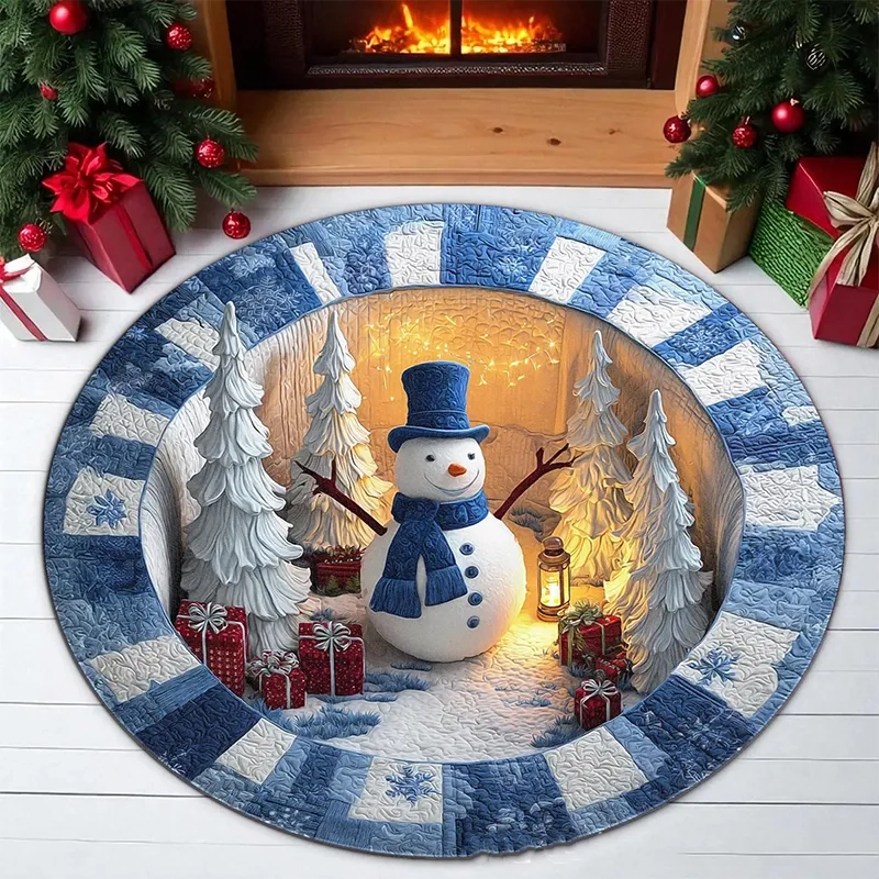 Blue Winter Wonderland Snowman Rug