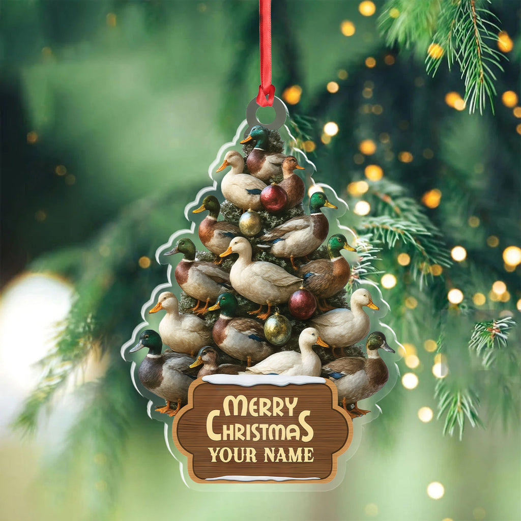 Funny Duck Christmas Tree Acrylic Ornament – Personalized Hunting Gift, Mallard Duck Lover Decoration, Rustic Country Holiday Decor