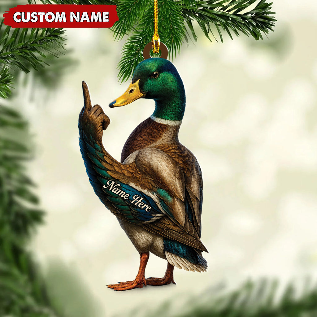 Personalized Funny Duck Fukin' Finger Hunting Acrylic Christmas Ornament Custom Gift for Hunters