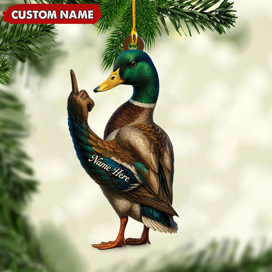 Personalized Funny Duck Fukin' Finger Hunting Acrylic Christmas Ornament Custom Gift for Hunters