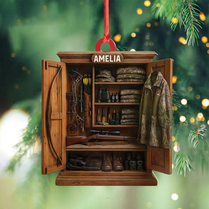 Personalized Hunter’s Gear Closet Ornament, Custom Name Hunting Equipment Christmas Decoration