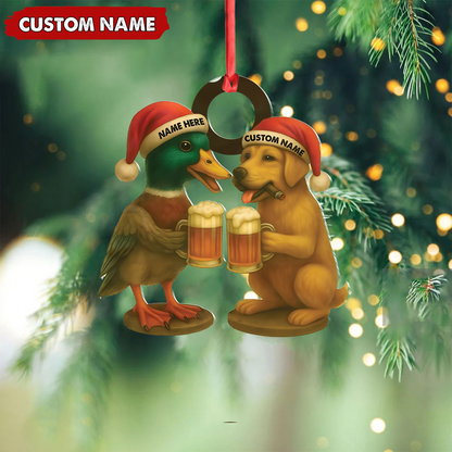 Custom Duck & Dog Acrylic Christmas Ornament - Personalized Hunter Gift