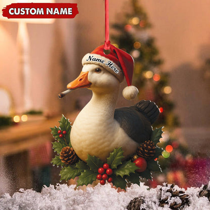 Personalized Funny Duck Smoking Acrylic Christmas Ornament - Custom Name Holiday Gift for Hunters & Outdoor Lovers