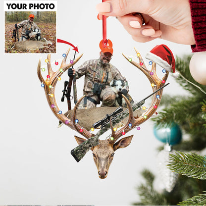 Personalized Hunting Aclyric Christmas Ornament Custom Photo Deer Antler Gift for Hunters