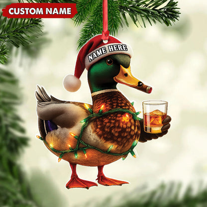 Personalized Funny Duck Smoking Acrylic Christmas OrnamentCustom Name Drinking Gift For Hunters