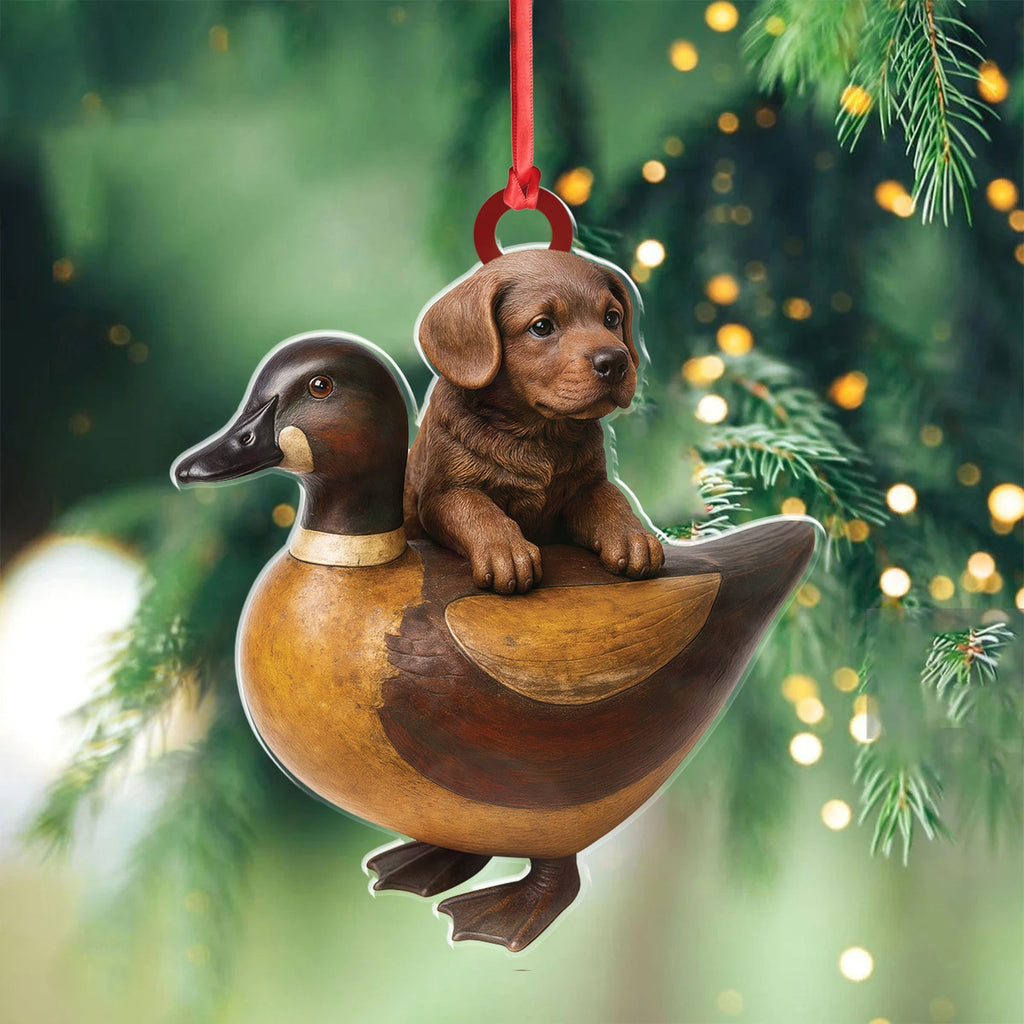 Personalized Funny Puppy and Duck Acrylic Ornament – Rustic Hunting Decor for Dog Lovers, Country Cabin Wall Art, Whimsical Farmhouse Gift for Hunters