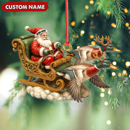 Personalized Santa Sleigh Duck Ornament, Custom Name Christmas Gift for Hunters