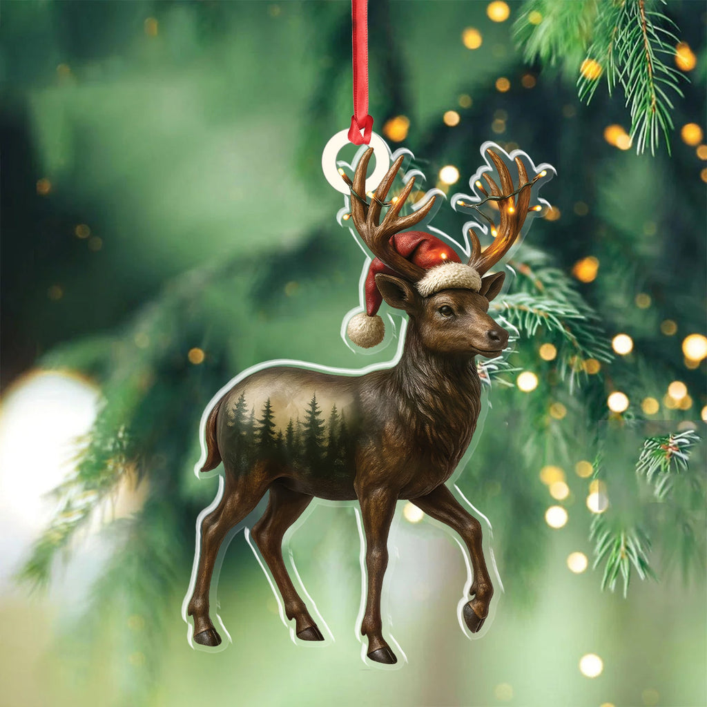 Rustic Deer Christmas Ornament, Woodland Reindeer Holiday Tree Decoration