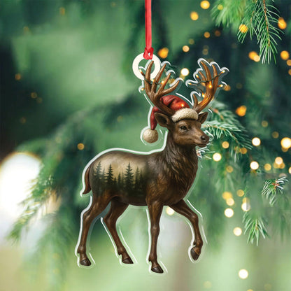 Rustic Deer Christmas Ornament, Woodland Reindeer Holiday Tree Decoration